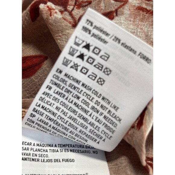 American Eagle Outfitters Sheer Floral Smocked Boho Blouse Tie Neck Womens Small - Picture 6 of 7